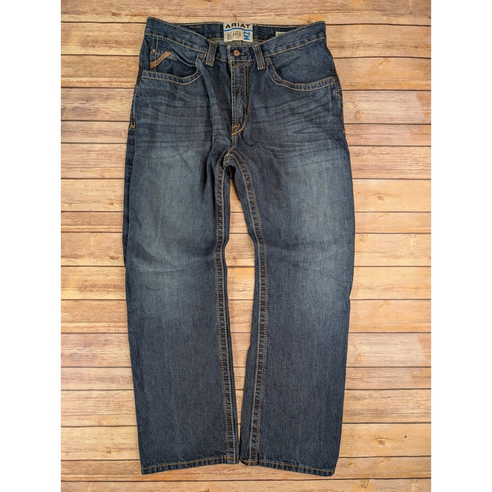 Ariat M2 Jeans Mens 32x30 Cotton Denim Dark Blue Western Embroidered Pockets